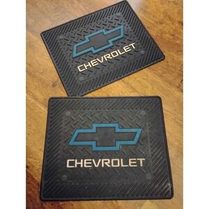 2 Vintage Chevrolet Rubber Floor Mat - Blue Bowtie - 16.5" X 13.5" USED Rear Set
